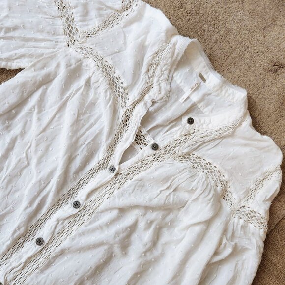 Free People sz S Swiss Dot Everyday Every Girl Lace Top Button Down Blouse Rayon - Picture 12 of 16